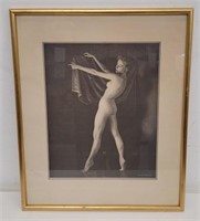 Framed print of a nude lady, approx. 20" x 17"