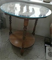 Vintage Wooden Side Table with Glass Top