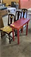 Red table, 3 kitchen chairs