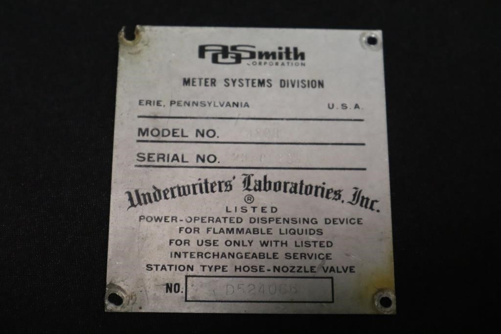 A O Smith fuel/gas pump metal identification tag