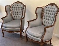 (2) Carved Wing Arm Chairs