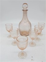 AMAZING LOT OF PINK DEPRESSION GLASS DECANTER SET