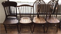 Lot: 4 wooden chairs; 2 match & 1 has notable wear