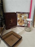 Fleur-de-lis decorative storage box, framed dried