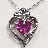 $120 S/Sil Created Pink Sapphire Necklace