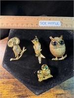 4 OWL BROOCHES