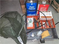 FISHING NET, PAINT THINNER, TACKLE BOX