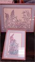Two framed botanicals in matching mats