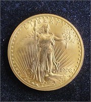 1908 $20 SAINT GAUDENS DOUBLE EAGLE NO MOTTO GOLD