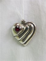 STERLING HEART PENDANT WITH RED STONE 2"