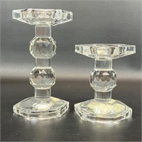 Crystal Pillar Candlesticks - Lead Crystal