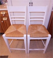 Pair of bar stool chairs w/ rush seats, 40.5" tall