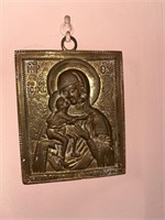 19th C. Russian Brass Amulet "Mother of God"