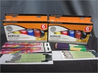 NIP (2) Sets of Acrylic Paints - Brushes -