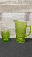 Vintage Olive Green Water Pitcher 8.5" & Matching