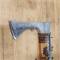 Handcrafted Ornate Axe Wood Burned and Etched Axe