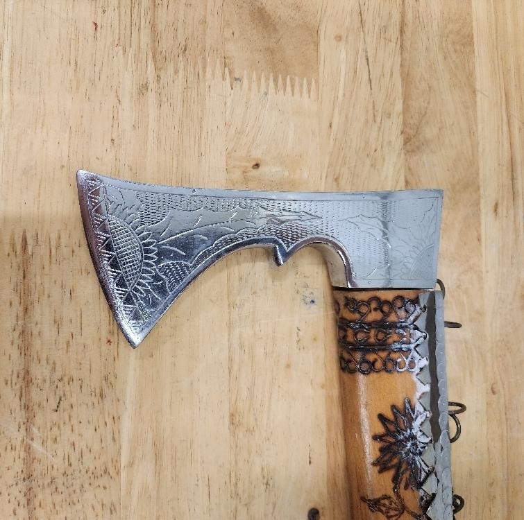 Handcrafted Ornate Axe Wood Burned and Etched Axe