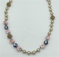 Vintage Iridescent Glass Bead Faux Pearl Necklace