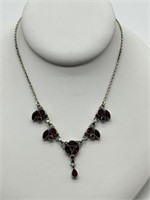 Sterling Silver Genuine Garnet Fancy Necklace