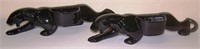 MATCHED PAIR OF UNMARKED POTTERY BLACK PANTHERS