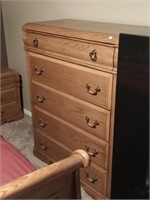 5 drawer oak high boy chest of drawers