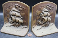 Vintage Painted Cast Iron Sailing Ship Bookends