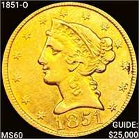 1851-O $5 Gold Half Eagle UNCIRCULATED