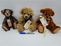 3 handmade mohair jointed bears