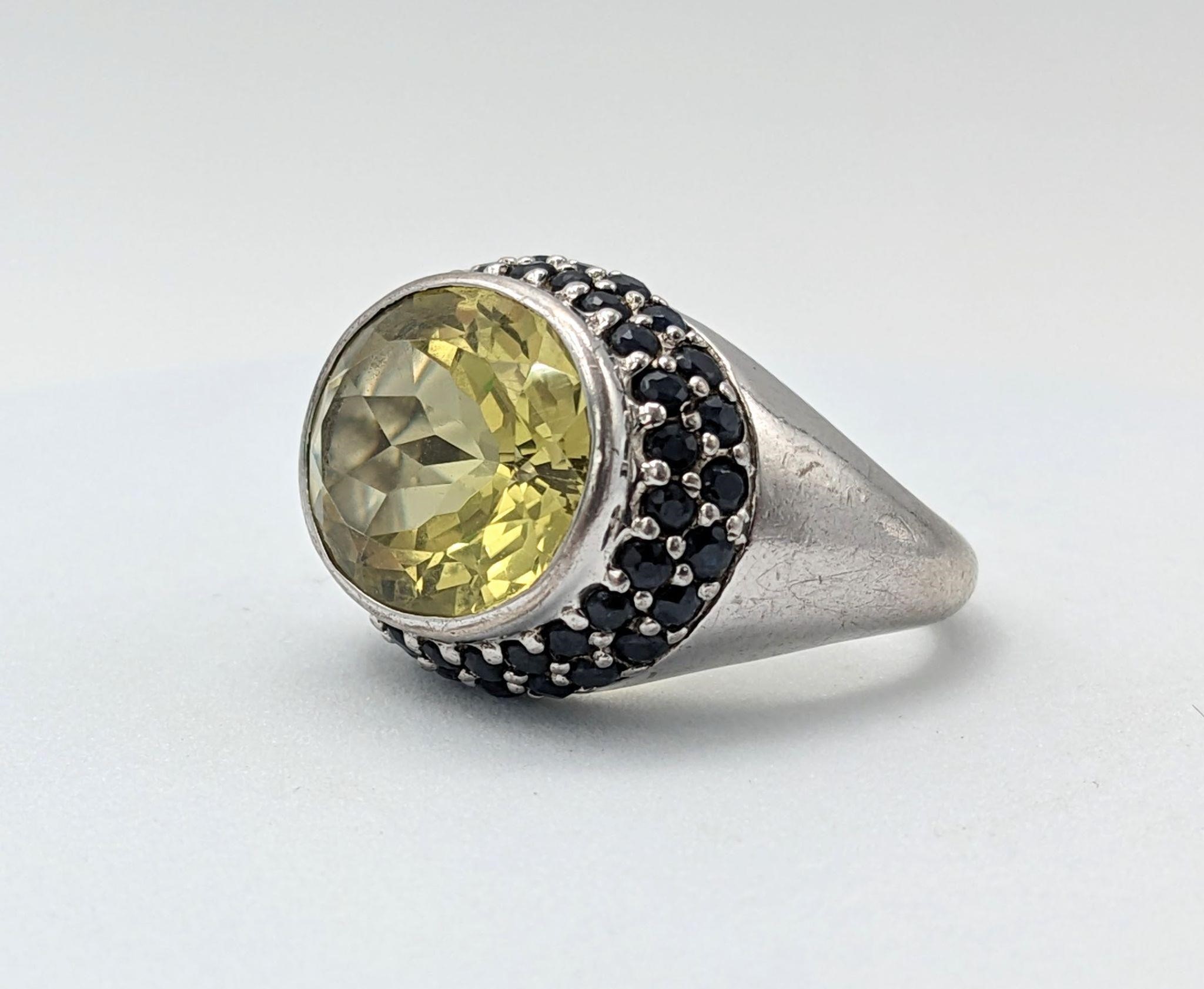 Chunky Sterling 2 Row Sapphires Oval Yellow Ring