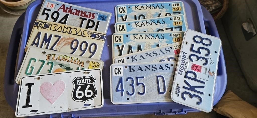 Assorted License Plates-Kansas, Florida, Arkansas