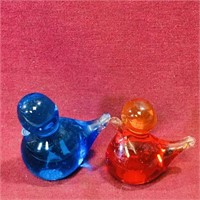 Pair Of Small Art Glass Ducklings