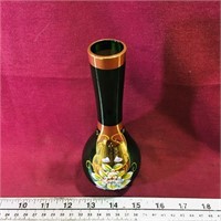 Hand Decorated Green Glass Flower Vase (Vintage)
