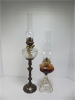 TWO PEDESTAL OIL LAMPS