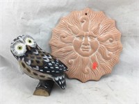 Wooden Owl & Terracotta Sun Plaque