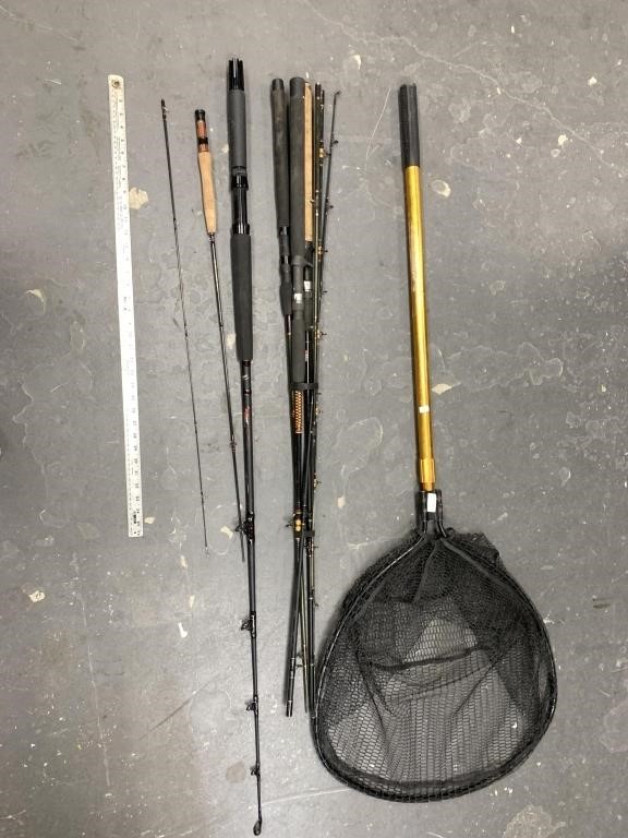 Assorted 3 fishing poles, no reels and telescoping