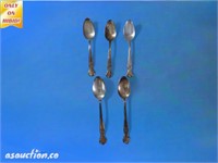 Five silver plated serving spoons monogrammed old