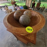 LARGE POTTERY BOWL AND DECOR BALLS