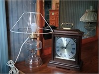 Linden Mantel Clock, 2 Hollow Stem Oil Lamps