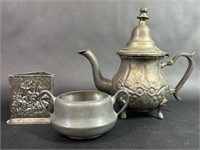 Crescent Pewter Sugar Bowl, Moroccan Silver Plated