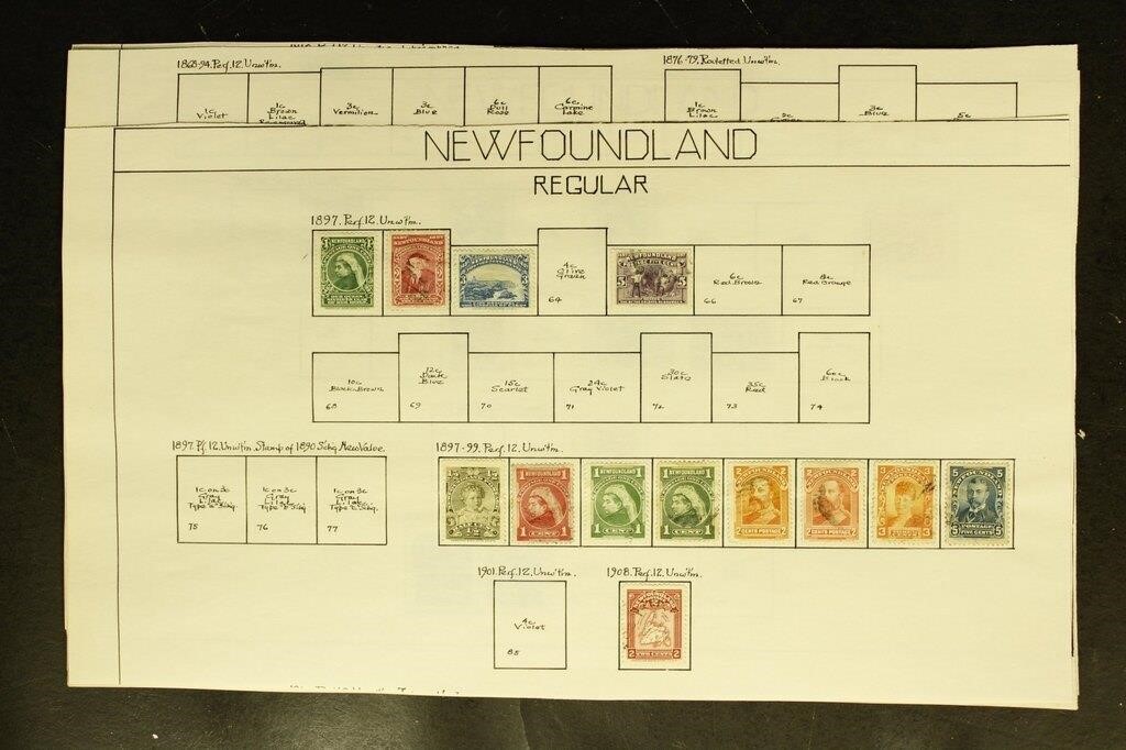 Newfoundland Stamps Used and Mint hinged on old pa