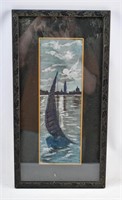 Night Sailboat Gouache Painting, Sgd. Lycette