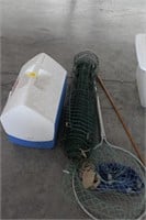 CHICKEN WIRE, FISH NET, AND COOLER