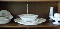 Case glass compote, porcelain items