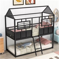 Metal Twin over Twin Bunk Bed W/Roof