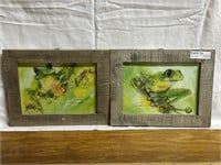 Two complementary Frog paintings by - 14” x 11”