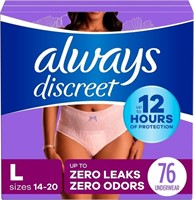 Always Discreet Adult Underwear, Large, 76ct