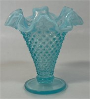 LOVELY OPALESCENT & HOBNAIL VASE W RUFFLED TOP