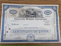 Collins radio company stock certificate