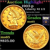 *Highlight* 1903-p Liberty $2 1/2 Graded GEM Unc