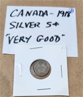 Canada-1918 Silver 5 cent coin, Very Good